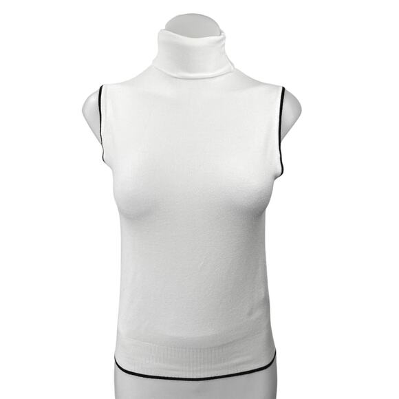 Zara Knit White Black Turtleneck Sleeveless Pullover Sweater Vest Top Size S - Picture 1 of 5